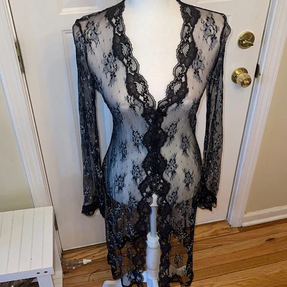 Rare Vintage Betsey Johnson lace coat 10 (fits like a 6) worn  1x black & blue - Picture 2 of 9